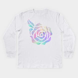 Pastel Tie-Dye Watercolor Rose Kids Long Sleeve T-Shirt